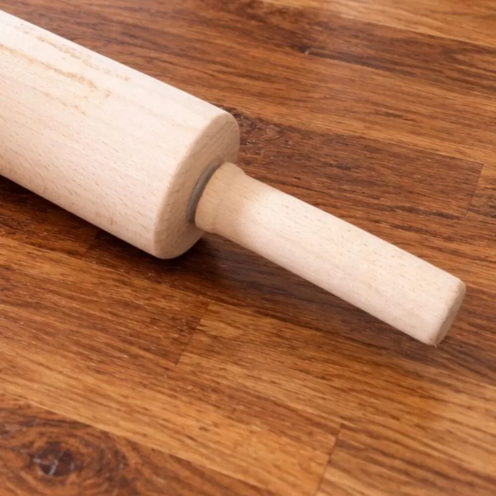New Pine Wood Rolling Pin w/ Handles Natural Wooden Baking Pastry Dough Roller